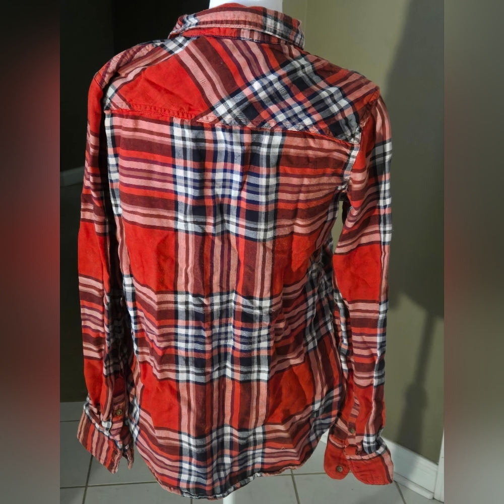 Merona Plaid Long Sleeve Collared Button Up Shirt Flannel Multicolor Medium Fall - Picture 2 of 5